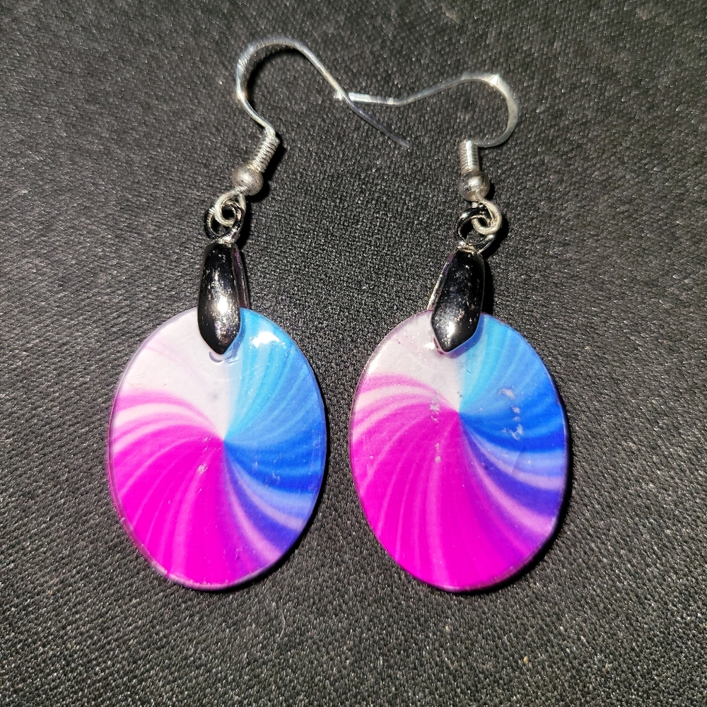 Acrylic Oval Pattern Earrings Hand Crafted